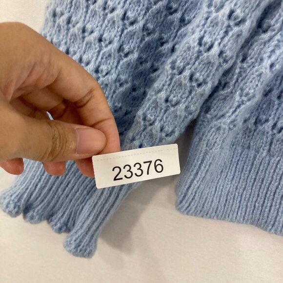 New LOFT size XL Light Blue Open Knit Ruffle Detail Elegant Preppy Sweater - Picture 8 of 10